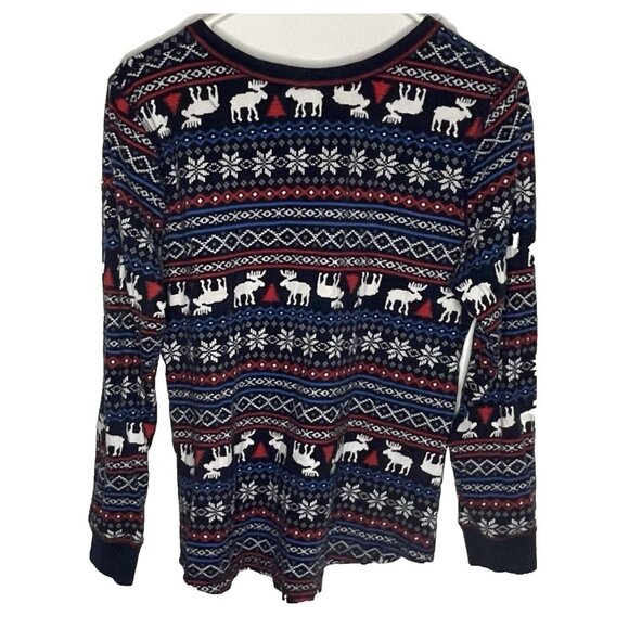 Lanz of Salzburg sz L Womens Moose Nordic Print Red Blue 2pc Pajama Set Cotton - Picture 6 of 12